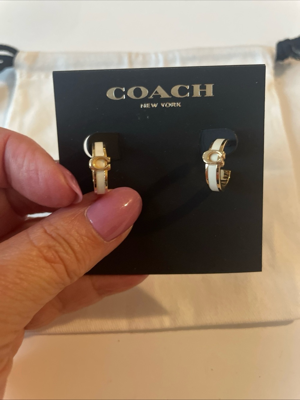 Coach Gold-Tone Hoops with White Enamel Accent